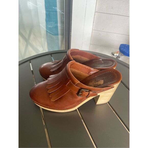 Madewell Kitlie Fringe Wood Heel Clogs Wedge Brown Size 10 - Picture 11 of 14